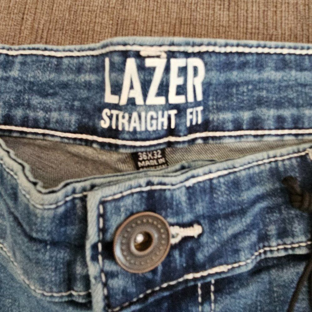 Lazer Men's Straight Leg Opening Regular Fit Blue Distressed Jeans Size 36x32 - Picture 11 of 14